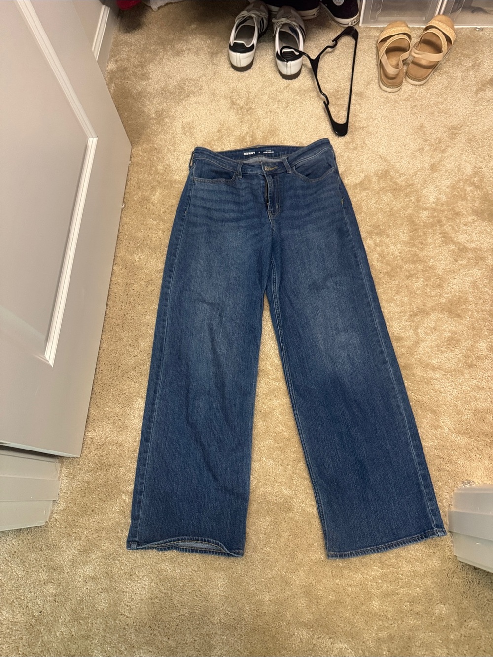 Wide Leg High-Rise Women's Jeans - Dark Blue